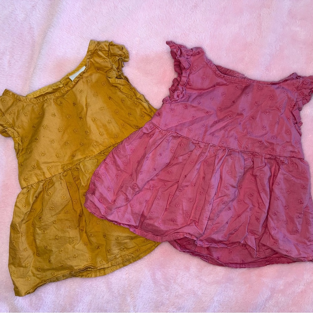 Girls' Ruffled Eyelet Tunic Top - Pink and Mustard